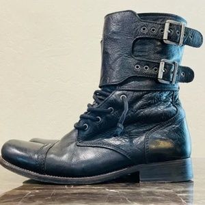 Allsaints Damisi Black Leather Buckle Boots size 38